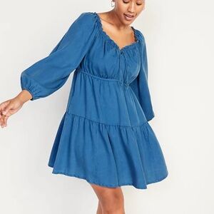Old Navy womens 2X blue Tencel Lyocell Ruffle chambray dress milkmaid boho